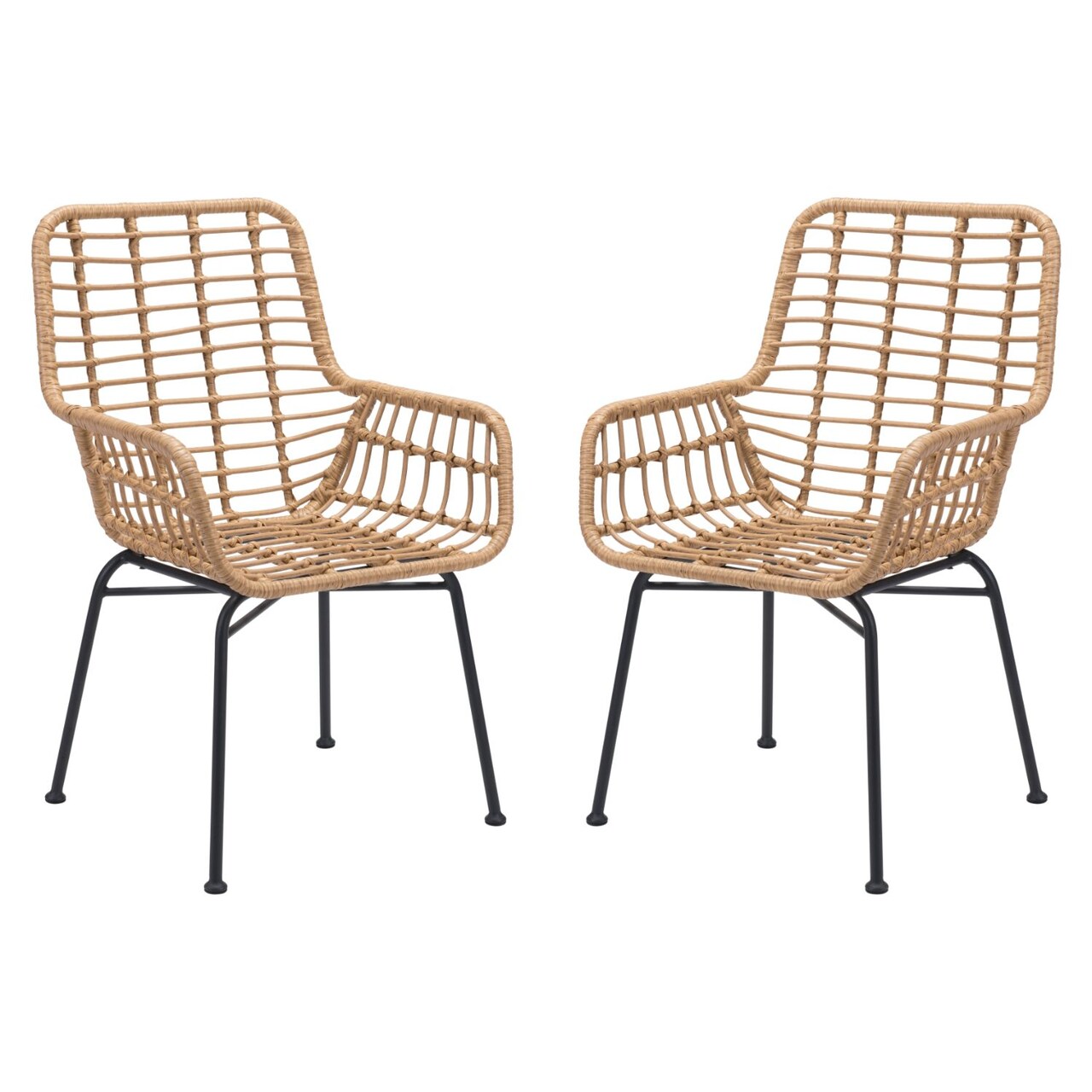 Modern Home Set of 2 Brown and Black Powder Coated Patio Dining Chairs 38"